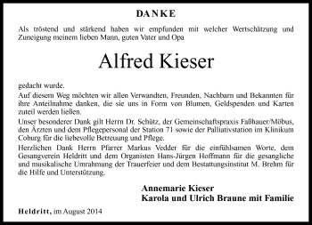 Traueranzeige von Alfred Kieser von Neue Presse Coburg