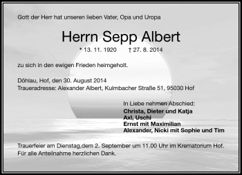 Traueranzeige von Sepp Albert von Frankenpost