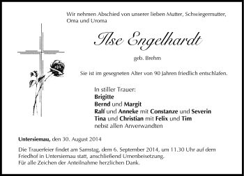 Traueranzeige von Ilse Engelhardt von Neue Presse Coburg