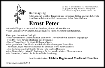 Traueranzeige von Ernst Peter von Südthüringer Presse
