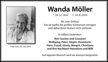 Traueranzeige von Wanda Möller von Südthüringer Presse