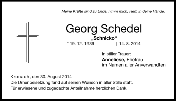 Traueranzeige von Georg Schedel von Neue Presse Coburg