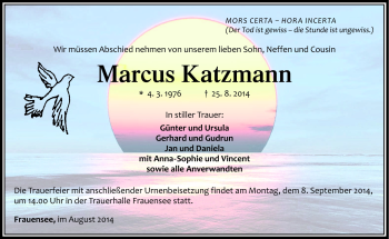 Traueranzeige von Marcus Katzmann von Südthüringer Presse