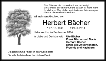 Traueranzeige von Herbert Bächer von Frankenpost