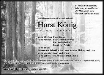 Traueranzeige von Horst König von Südthüringer Presse