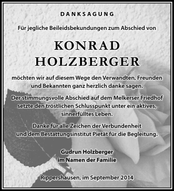 Traueranzeige von Konrad Holzberger von Südthüringer Presse