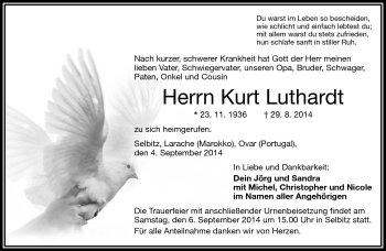 Traueranzeige von Kurt Luthardt von Frankenpost