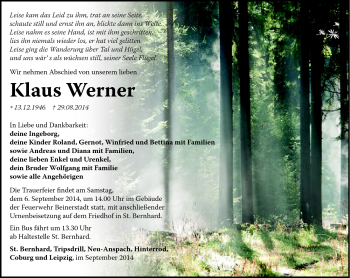 Traueranzeige von Klaus Werner von Südthüringer Presse