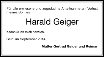 Traueranzeige von Harald Geiger von Frankenpost