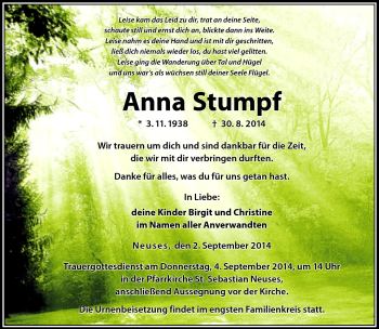 Traueranzeige von Anna Stumpf von Neue Presse Coburg