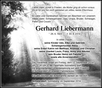 Traueranzeige von Gerhard Liebermann von Südthüringer Presse