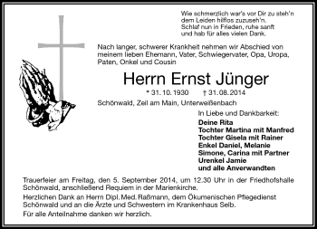 Traueranzeige von Ernst Jünger von Frankenpost