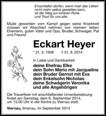 Traueranzeige von Eckart Heyer von Südthüringer Presse