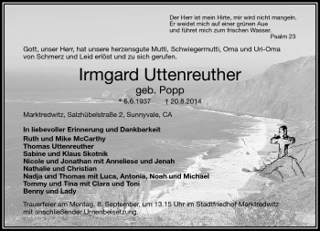 Traueranzeige von Irmagard Uttenreuther von Frankenpost