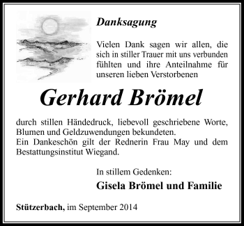 Traueranzeige von Gerhard Brömel von Südthüringer Presse