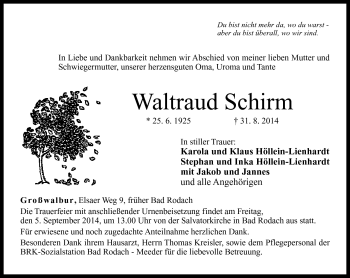 Traueranzeige von Waltraud Schirm von Neue Presse Coburg