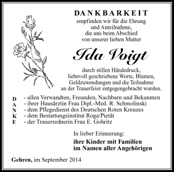 Traueranzeige von Voigt Ida von Südthüringer Presse