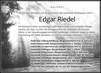 Traueranzeige von Edgar Riedel von Südthüringer Presse