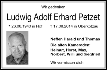 Traueranzeige von Ludwig Adolf Erhard Petzet von Frankenpost