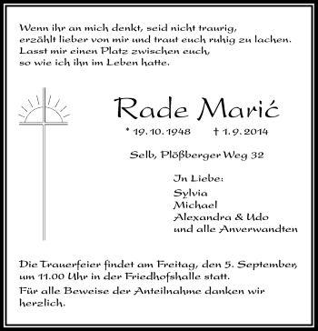 Traueranzeige von Rade Maric von Frankenpost