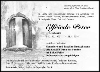Traueranzeige von Elfriede Peter von Südthüringer Presse