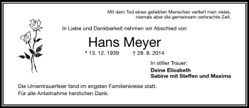 Traueranzeige von Hans Meyer von Frankenpost