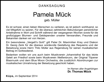 Traueranzeige von Pamela Mück von Neue Presse Coburg