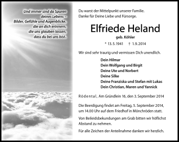 Traueranzeige von Elfriede Heland von Neue Presse Coburg
