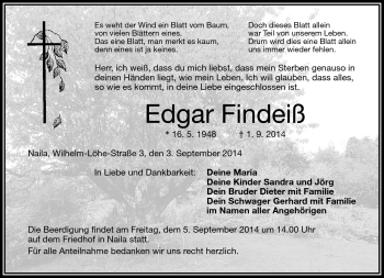 Traueranzeige von Edgar Findeiß von Frankenpost