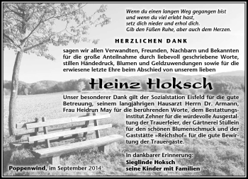 Traueranzeige von Heinz Hoksch von Südthüringer Presse