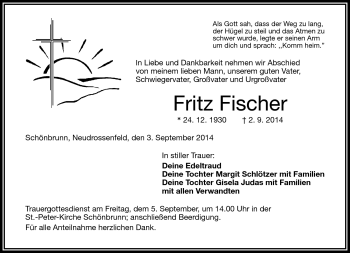 Traueranzeige von Fritz Fischer von Frankenpost