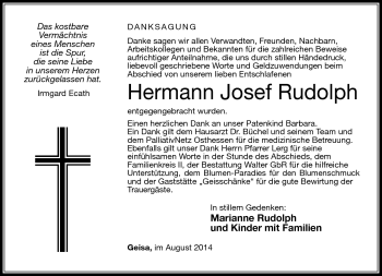 Traueranzeige von Hermann Josef Rudolph von Südthüringer Presse