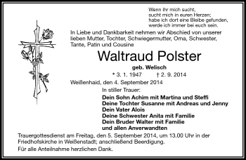 Traueranzeige von Waltraud Polster von Frankenpost