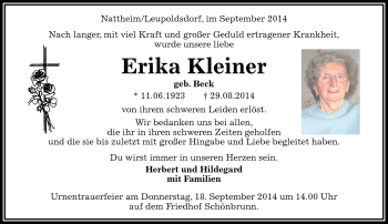 Traueranzeige von Erika Kleiner von Frankenpost