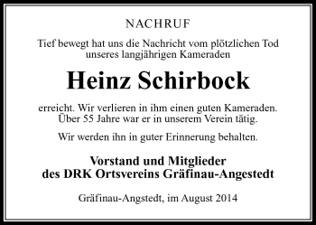 Traueranzeige von Heinz Schirbock von Südthüringer Presse