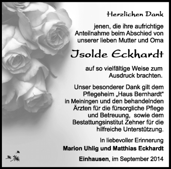 Traueranzeige von Isolde Eckhardt von Südthüringer Presse