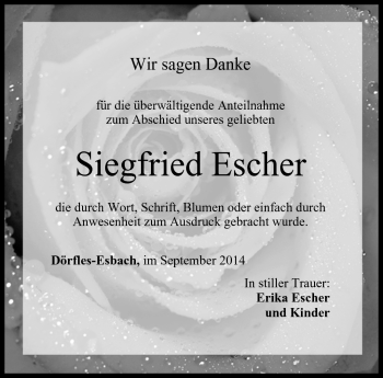 Traueranzeige von Siegfried Escher von Neue Presse Coburg