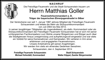 Traueranzeige von Matthias Goller von Frankenpost