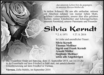 Traueranzeige von Silvia Kerndt von Südthüringer Presse