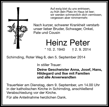 Traueranzeige von Heinz Peter von Frankenpost