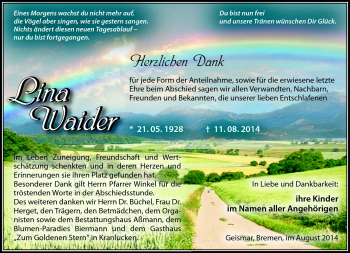 Traueranzeige von Lina Waider von Südthüringer Presse