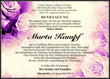 Traueranzeige von Marta Kampf von Südthüringer Presse