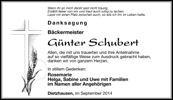 Traueranzeige von Günter Schubert von Südthüringer Presse