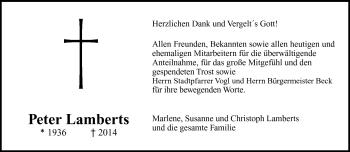 Traueranzeige von Peter Lamberts von Frankenpost