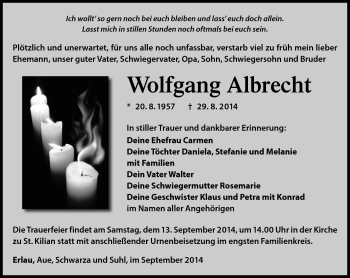 Traueranzeige von Wolfgang Albrecht von Südthüringer Presse