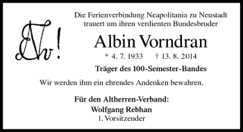 Traueranzeige von Albin Vorndran von Neue Presse Coburg