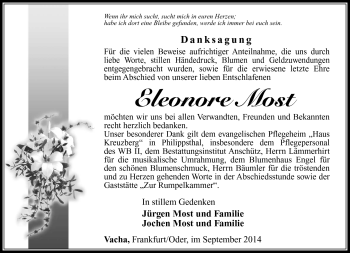 Traueranzeige von Eleonore MOst von Südthüringer Presse
