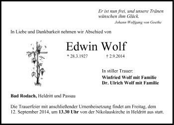 Traueranzeige von Edwin Wolf von Neue Presse Coburg