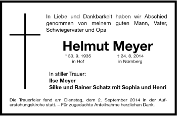 Traueranzeige von Helmut Meyer von Frankenpost