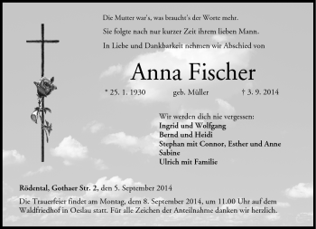 Traueranzeige von Anna Fischer von Neue Presse Coburg